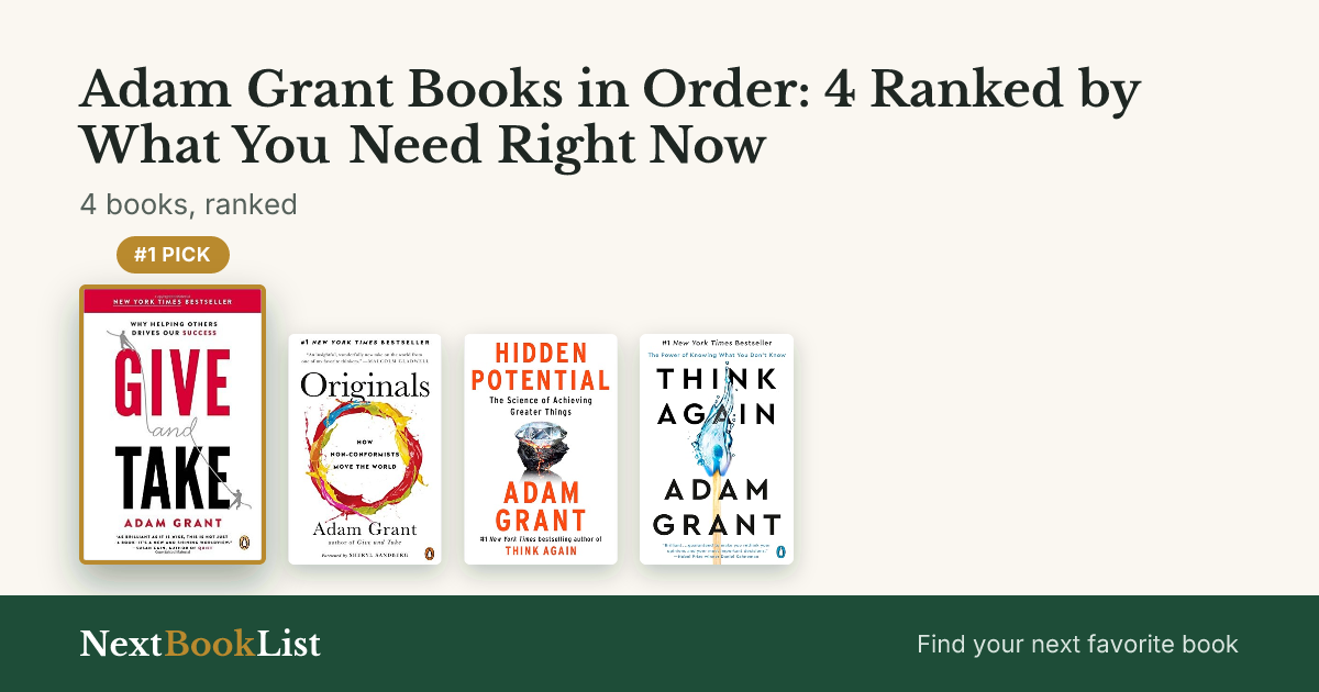 Adam Grant Books in Order: 4 Ranked by What You Need Right Now: ranked list of 4 books